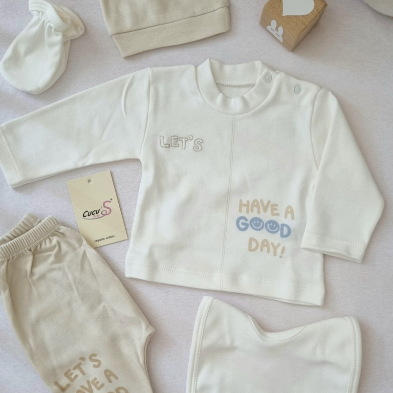 Have-a-Good-Day-Baskılı-5-Parçalı-Hastane-Seti-Bej